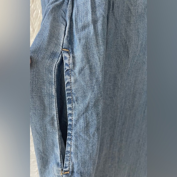 American Eagle Fit Flare Blue Chambray Denim Dress Long Sleeve Button Up Size S - Picture 7 of 10